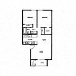 Floor plan for 2 beds, 1 bath, 850 sqft