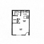 Floor plan for studio, 1 bath, 413 sqft