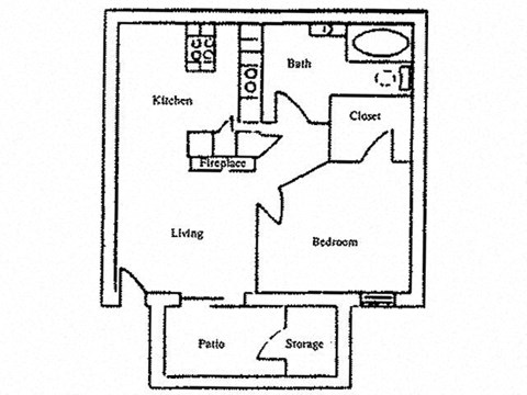 Floor plan for 1 bed, 1 bath, 800 sqft