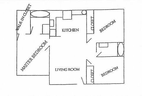 Floor plan for 3 beds, 2 baths, 1037 sqft