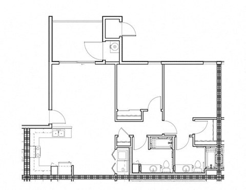 Floor plan for 2 beds, 2 baths, 973 sqft
