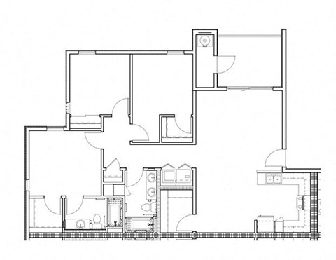 Floor plan for 3 beds, 2 baths, 1226 sqft