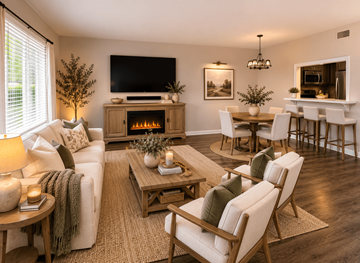 Raleigh townhouse for rent - A cozy living room with a fireplace and a television.
