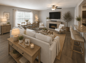 Raleigh townhouse for rent - A living room with a fireplace and a television.
