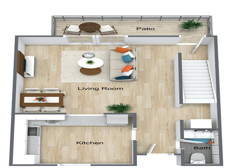 Floor plan for 2 beds, 1.5 baths, 1100 sqft