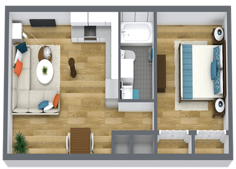 Floor plan for 1 bed, 1 bath, 540 sqft