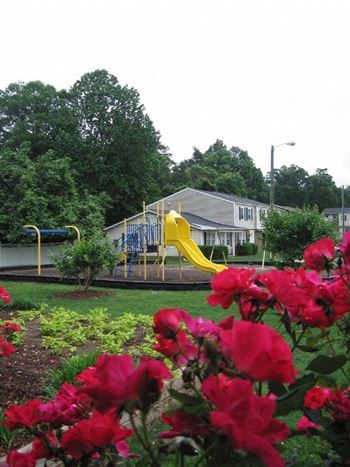 A yellow slide in a park 