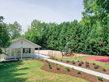 A yard with a playground