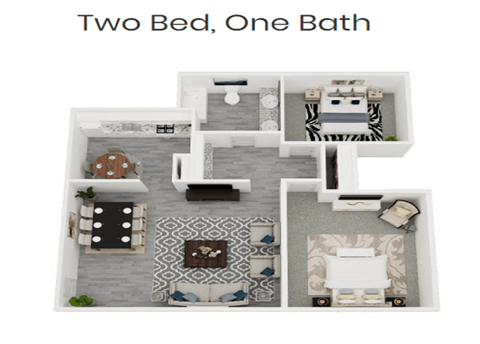 Floor plan for 2 beds, 1 bath, 1000 sqft