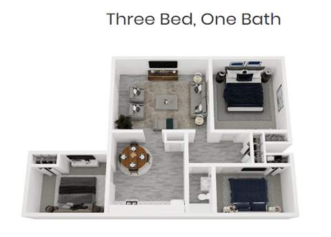 Floor plan for 3 beds, 1 bath, 1200 sqft