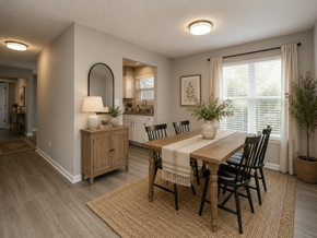 Durham apartment for rent - A dining room with a wooden table and chairs.