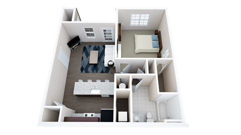 Floor plan for 1 bed, 1 bath, 758 sqft