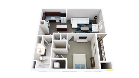 Floor plan for 1 bed, 1 bath, 841 sqft