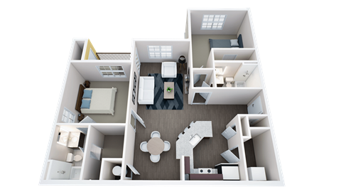 Floor plan for 2 beds, 2 baths, 1173 sqft