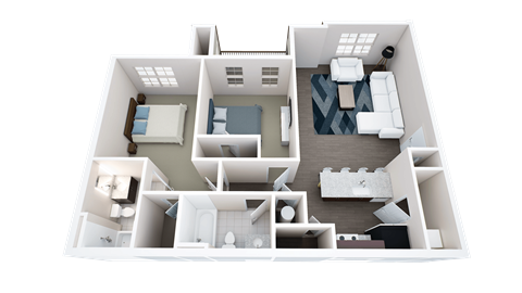 Floor plan for 2 beds, 2 baths, 1090 sqft