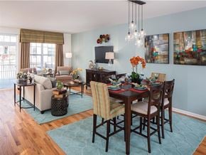 Hillsborough apartment for rent - A dining room with a wooden table and chairs.