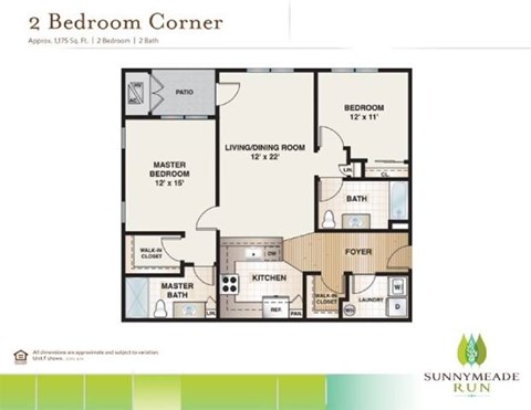Floor plan for 2 beds, 2 baths, 1174 sqft