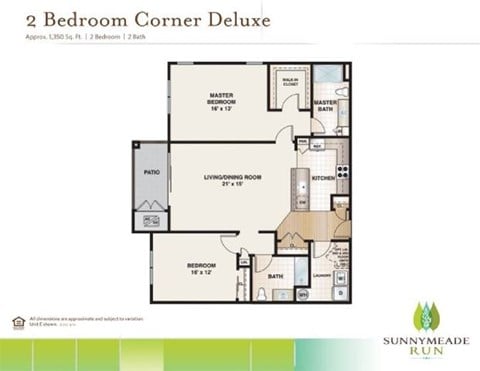 Floor plan for 2 beds, 2 baths, 1350 sqft