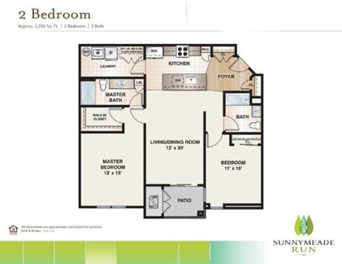 Floor plan for 2 beds, 2 baths, 1251 sqft