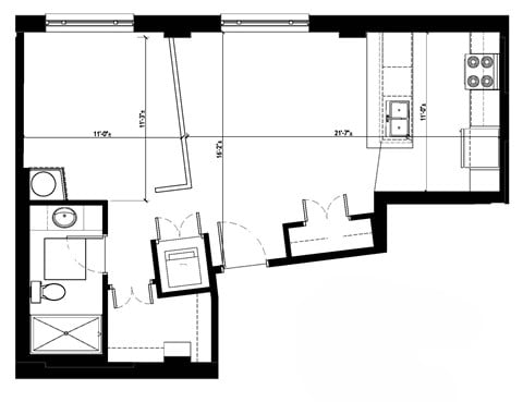 Floor plan for 1 bed, 1 bath
