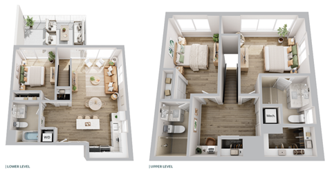 Floor plan for 1 bed, 1.5 baths, 990 sqft