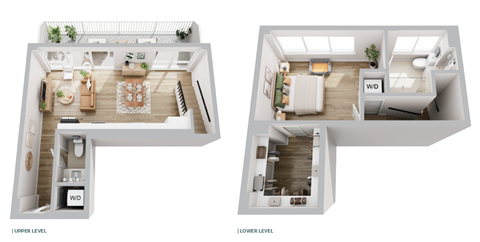 Floor plan for 1 bed, 1.5 baths, 1010 sqft
