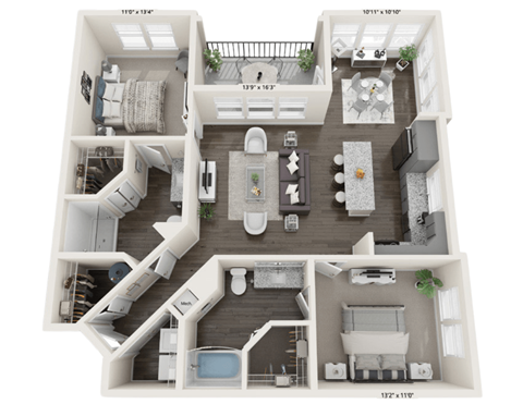 Floor plan for 2 beds, 2 baths, 1189 sqft