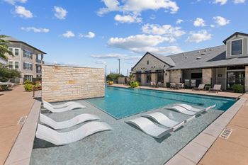Pool with a stone wall