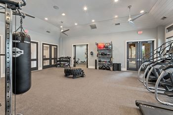 A gym with a equipment