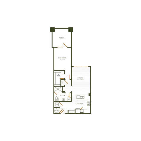 Floor plan for 1 bed, 1 bath, 860 sqft