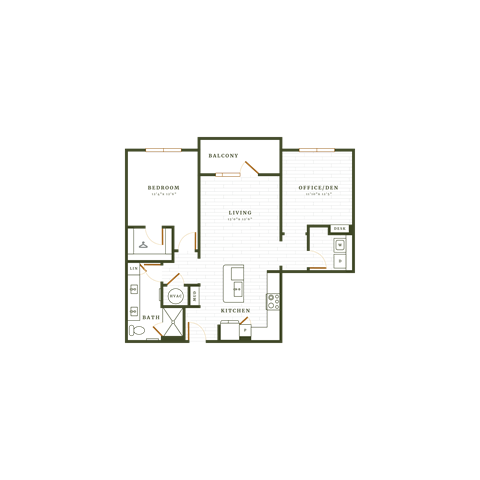 Floor plan for 1 bed, 1 bath, 1110 sqft