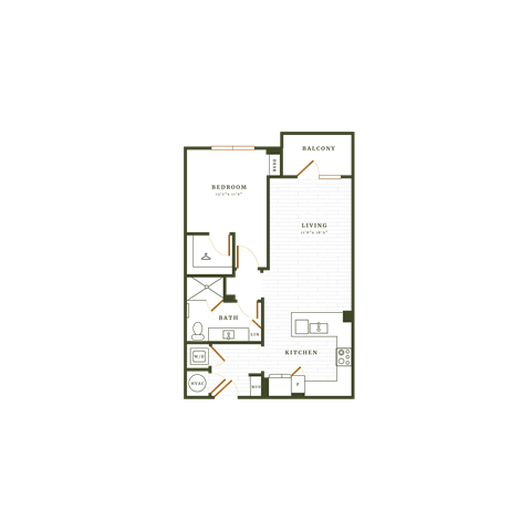 Floor plan for 1 bed, 1 bath, 860 sqft