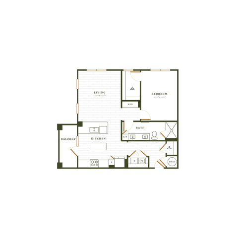 Floor plan for 1 bed, 1 bath, 944 sqft
