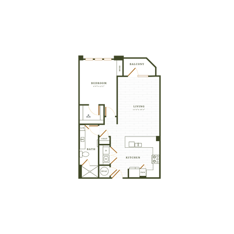 Floor plan for 1 bed, 1 bath, 867 sqft