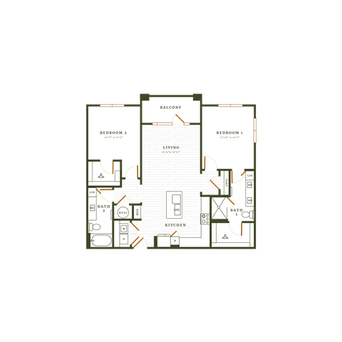 Floor plan for 2 beds, 2 baths, 1200 sqft