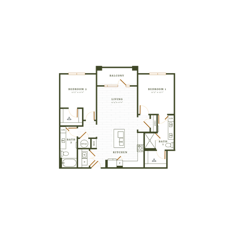Floor plan for 2 beds, 2 baths, 1146 sqft