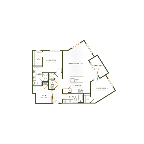 Floor plan for 2 beds, 2 baths, 1325 sqft