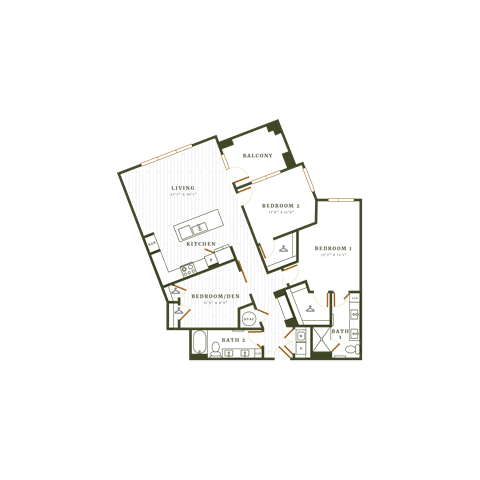 Floor plan for 3 beds, 2 baths, 1533 sqft