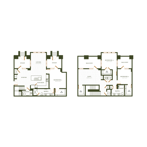 Floor plan for 3 beds, 2.5 baths, 2064 sqft
