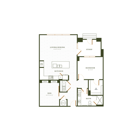 Floor plan for 1 bed, 1 bath, 1170 sqft