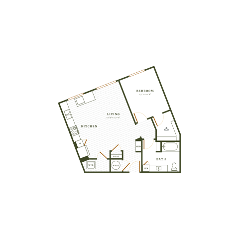 Floor plan for 1 bed, 1 bath, 780 sqft