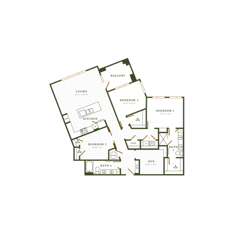 Floor plan for 3 beds, 2 baths, 1732 sqft