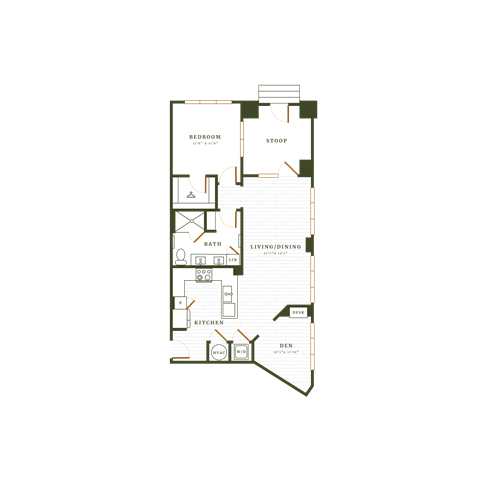 Floor plan for 1 bed, 1 bath, 962 sqft