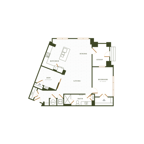 Floor plan for 1 bed, 1 bath, 1194 sqft