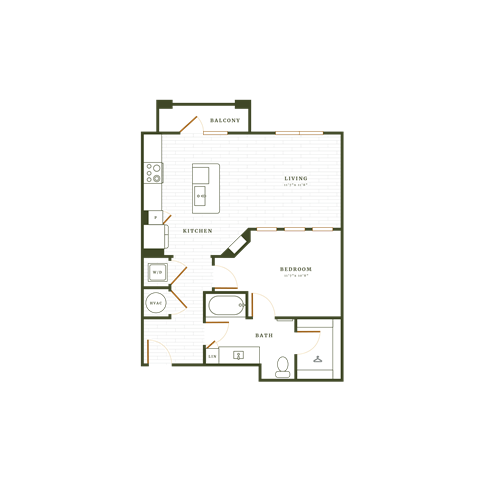 Floor plan for 1 bed, 1 bath, 774 sqft
