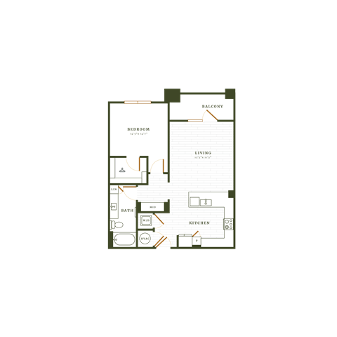 Floor plan for 1 bed, 1 bath, 791 sqft