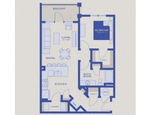 Floor plan for 1 bed, 1 bath, 828 sqft