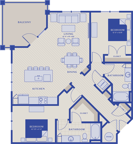 Floor plan for 2 beds, 2 baths, 1311 sqft