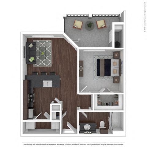 Floor plan for 1 bed, 1 bath, 625 sqft
