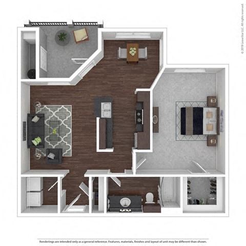 Floor plan for 1 bed, 1 bath, 850 sqft